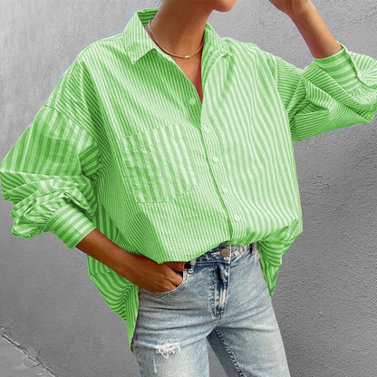 Striped Button Down Long Sleeve Shirt - -