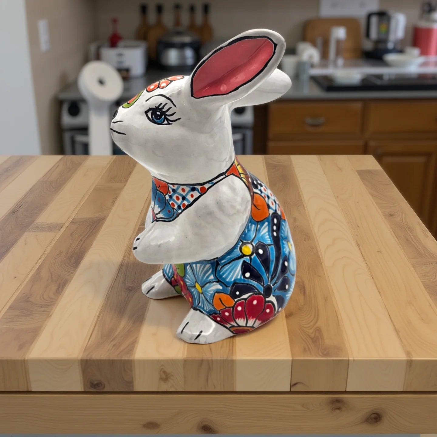 Talavera Bunny Statue Colorful Hand-Painted Mexican Rabbit Decor - - Talavera Statue