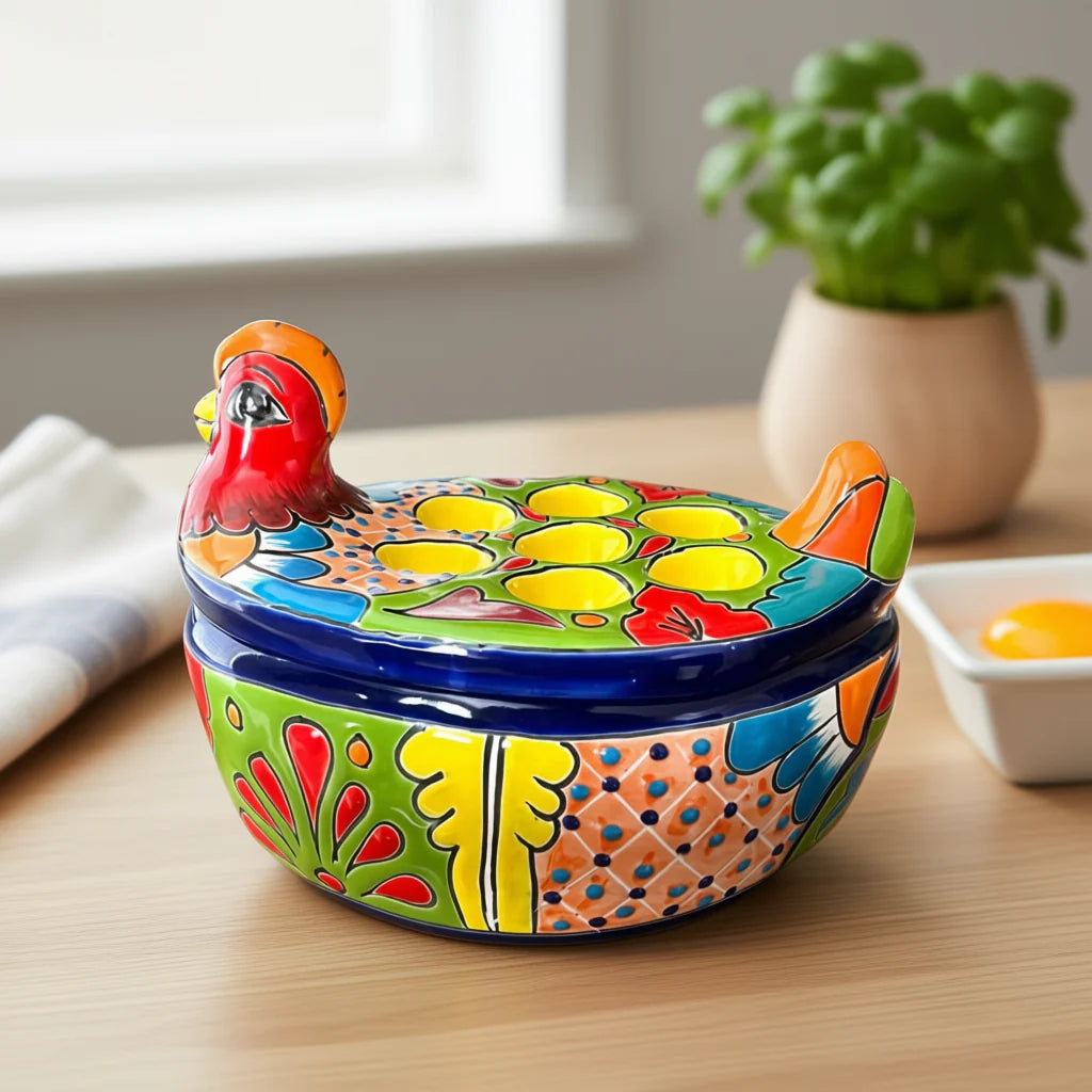 Talavera Chicken Egg Crate Handmade Ceramic Egg Holder - - Talavera Egg Crate