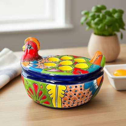 Talavera Chicken Egg Crate Handmade Ceramic Egg Holder - - Talavera Egg Crate
