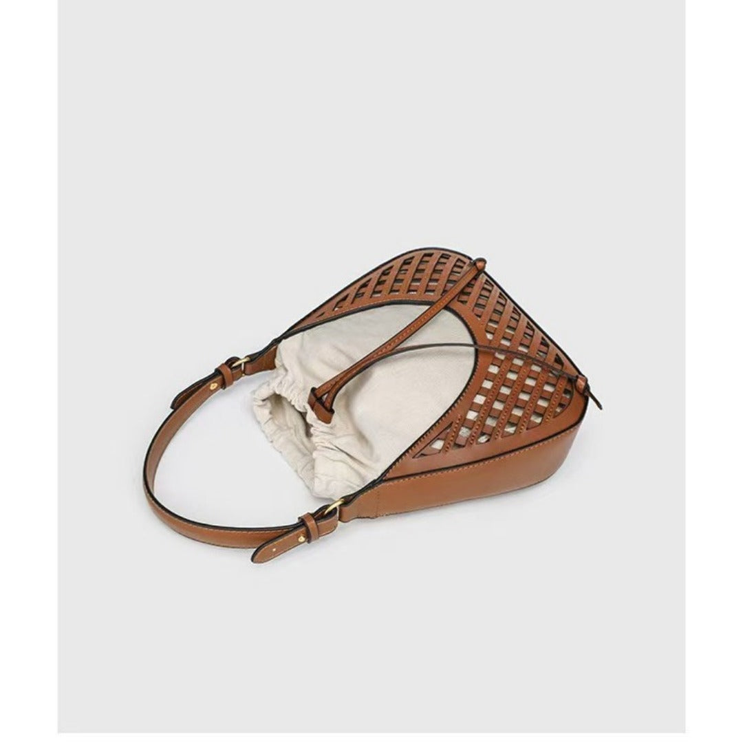 Elegant Brown Shoulder Bucket Bag - Stylish Vintage Knitted Tote & Practical Small Crossbody Bag hobo - -