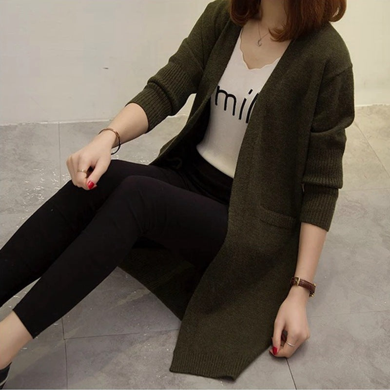 Long Sleeve Tri-Color Knit Sweater Mosaic Stripe Open Front Cardigan