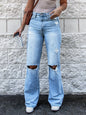 High Waist Distressed Jeans - Light Blue -