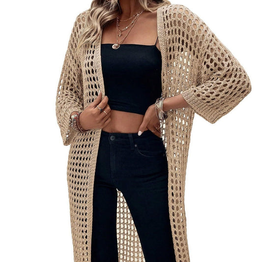 Hollow Knitted Long Cardigan Women - - 0