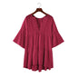 V-Neck Long Sleeve Women Dress Loose Chiffon Blouse Red