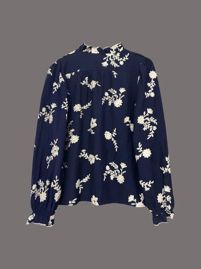 Flower Button Up Long Sleeve Shirt - -