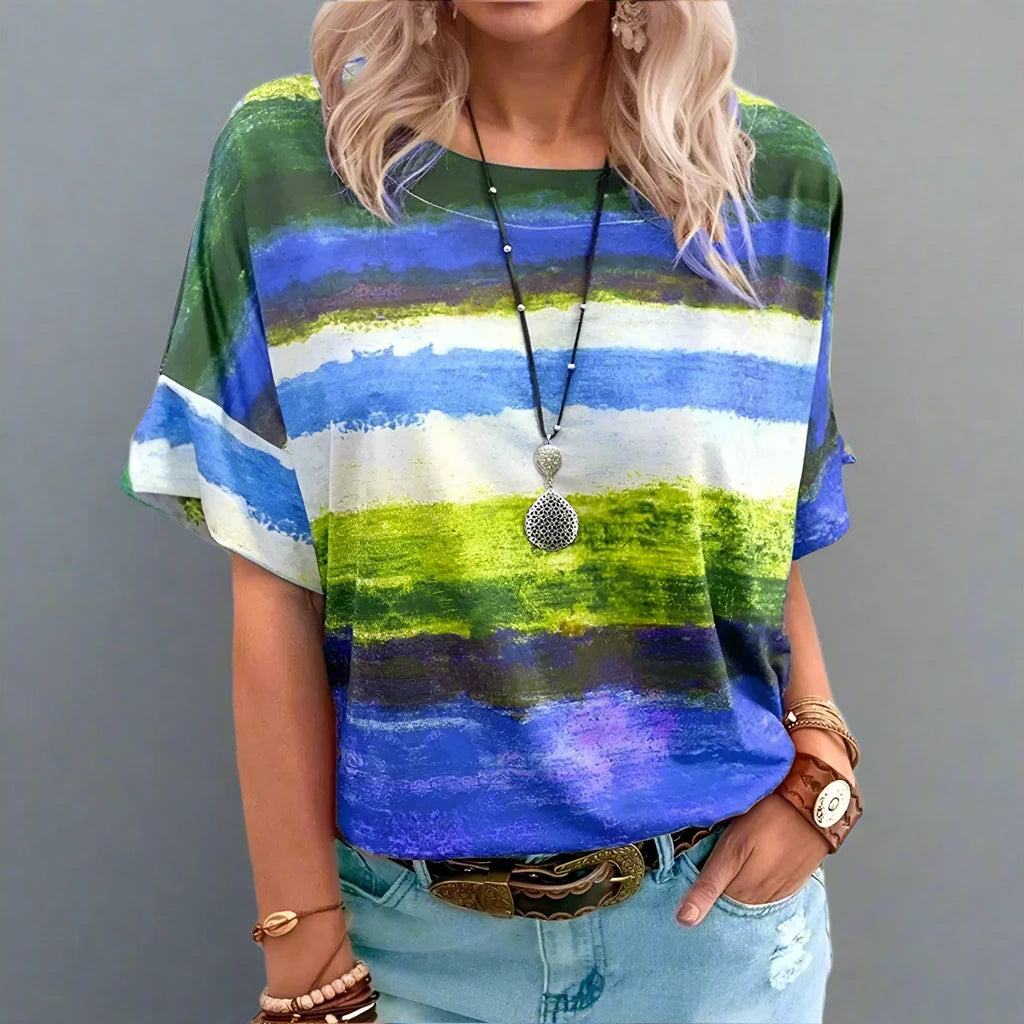 Color Tie Dye Print Crew Neck Short Sleeve