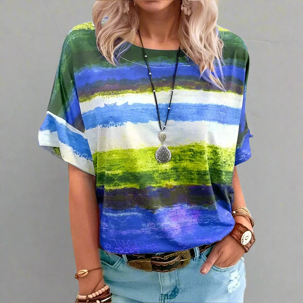 Color Tie Dye Print Crew Neck Short Sleeve