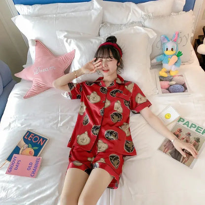 Two Piece Pajama Set Women Ladies Womans Pajamas Red Bear