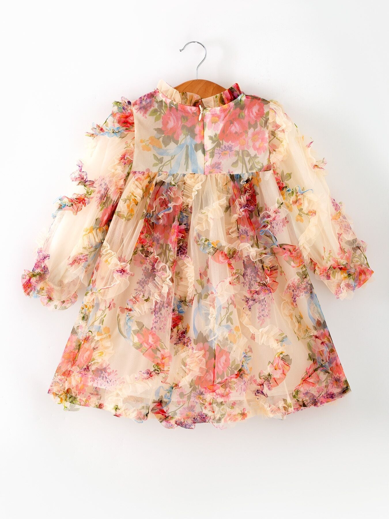 Pastel Flower Ruffle Layered Girls Dress - - Dress