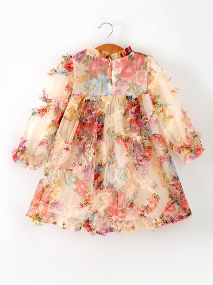 Pastel Flower Ruffle Layered Girls Dress - - Dress