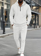 Men's Full Size Waffle-Knit Half Zipper Hoodie and Pants Set Plus Size - White -