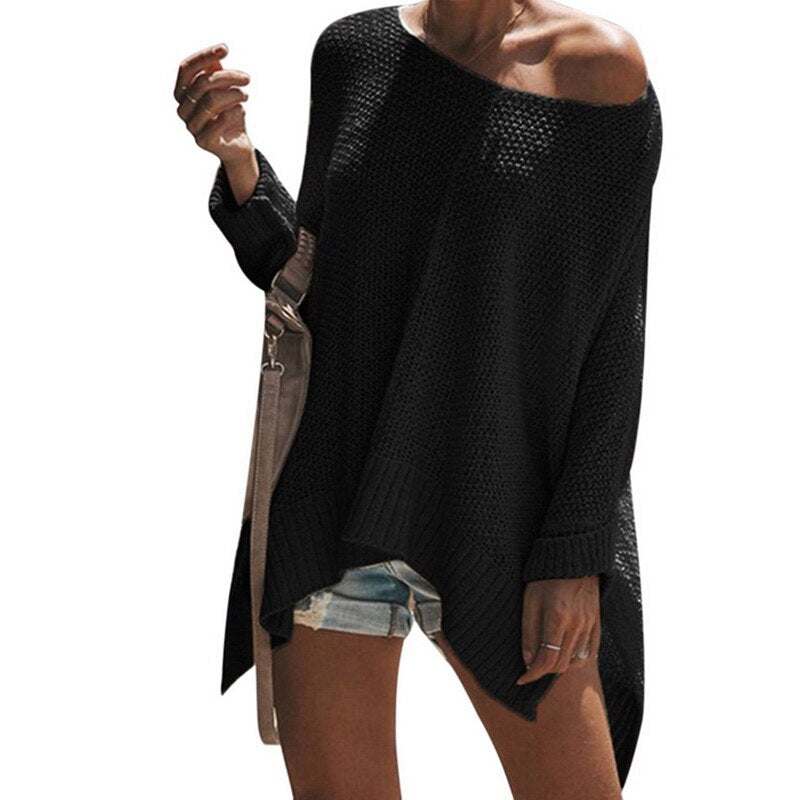 Fall Winter Off-Shoulder Sweater for Women Loose Fit - Black L - Women's Fashion - Women's Clothing - Sweaters