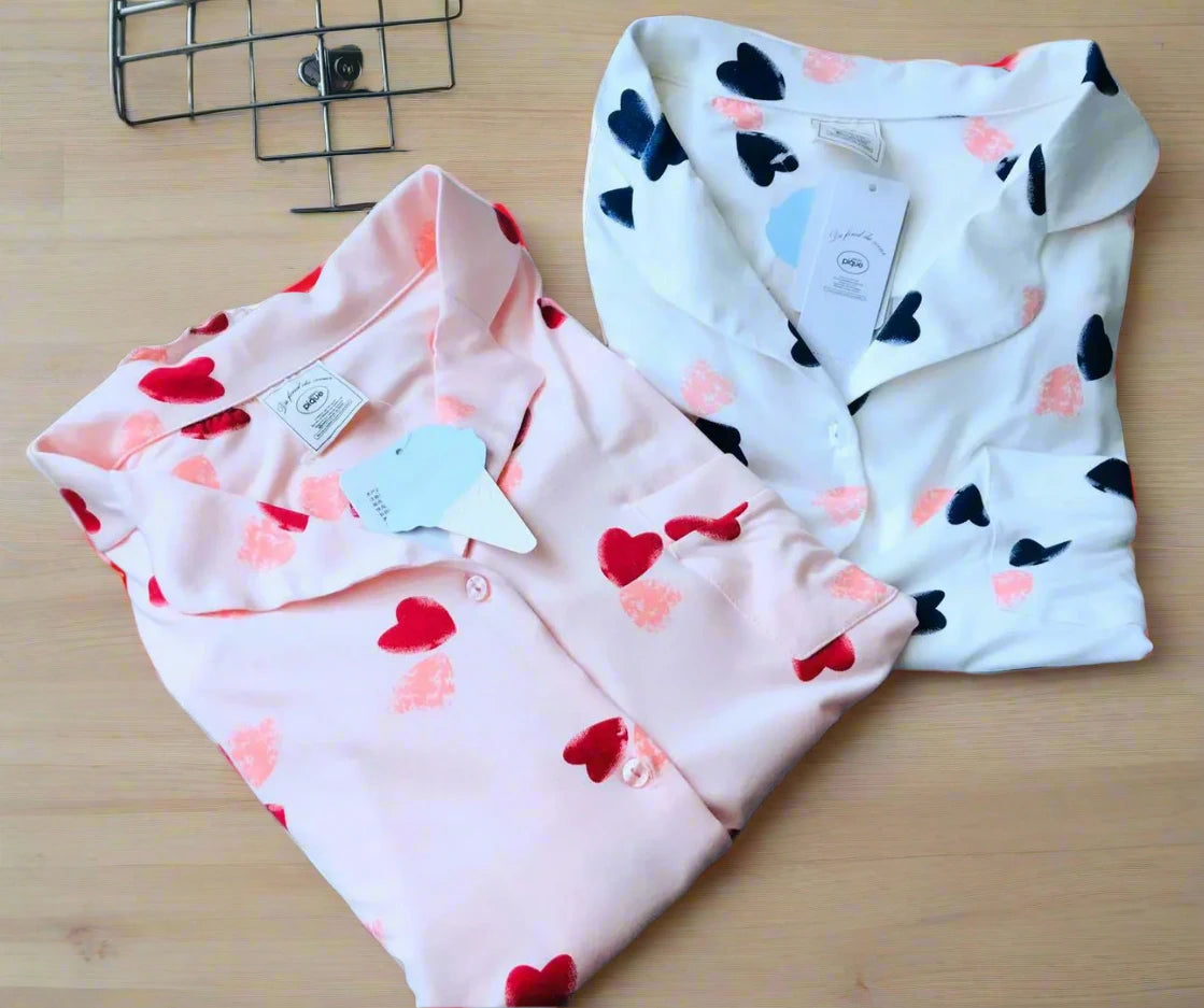 Cotton Fabric Pajamas Short Sleeve Two Piece Set Sleepwear Woman