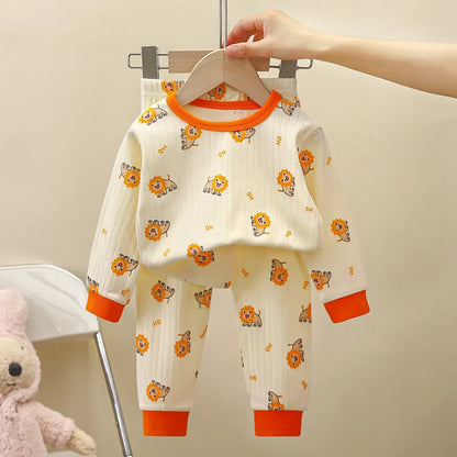 Pure Cotton Pajamas Long Sleeve Top and Pants Set orange cream