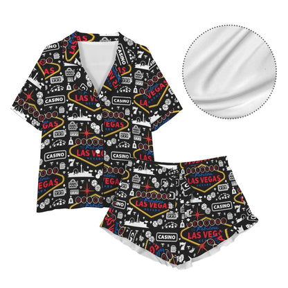 Baha Ranch Viva Las Vegas Western Satin Ruffle Pajama Set - - Pajama Sets