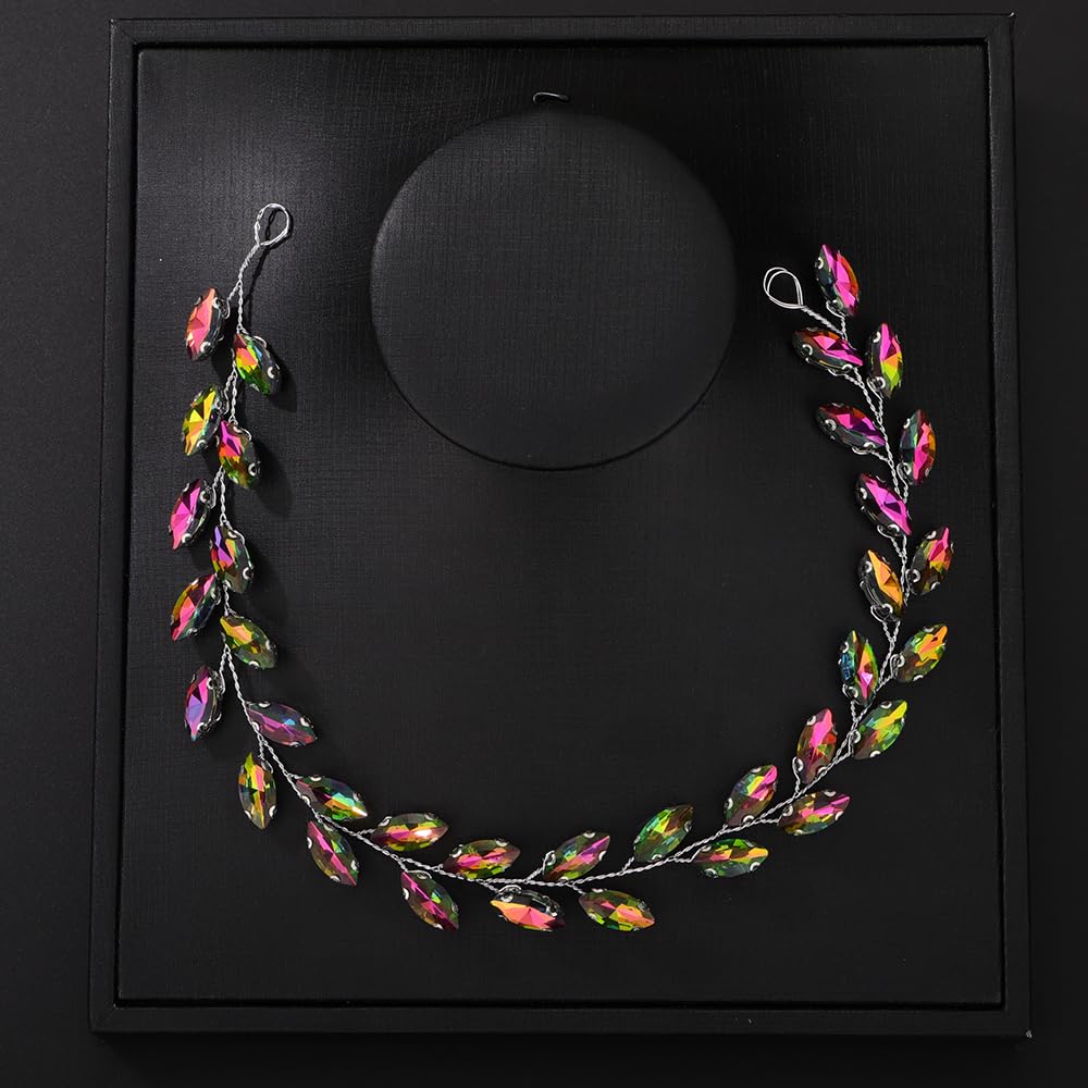 Colorful Crystal Bridal Hair Vine Headband - - headband
