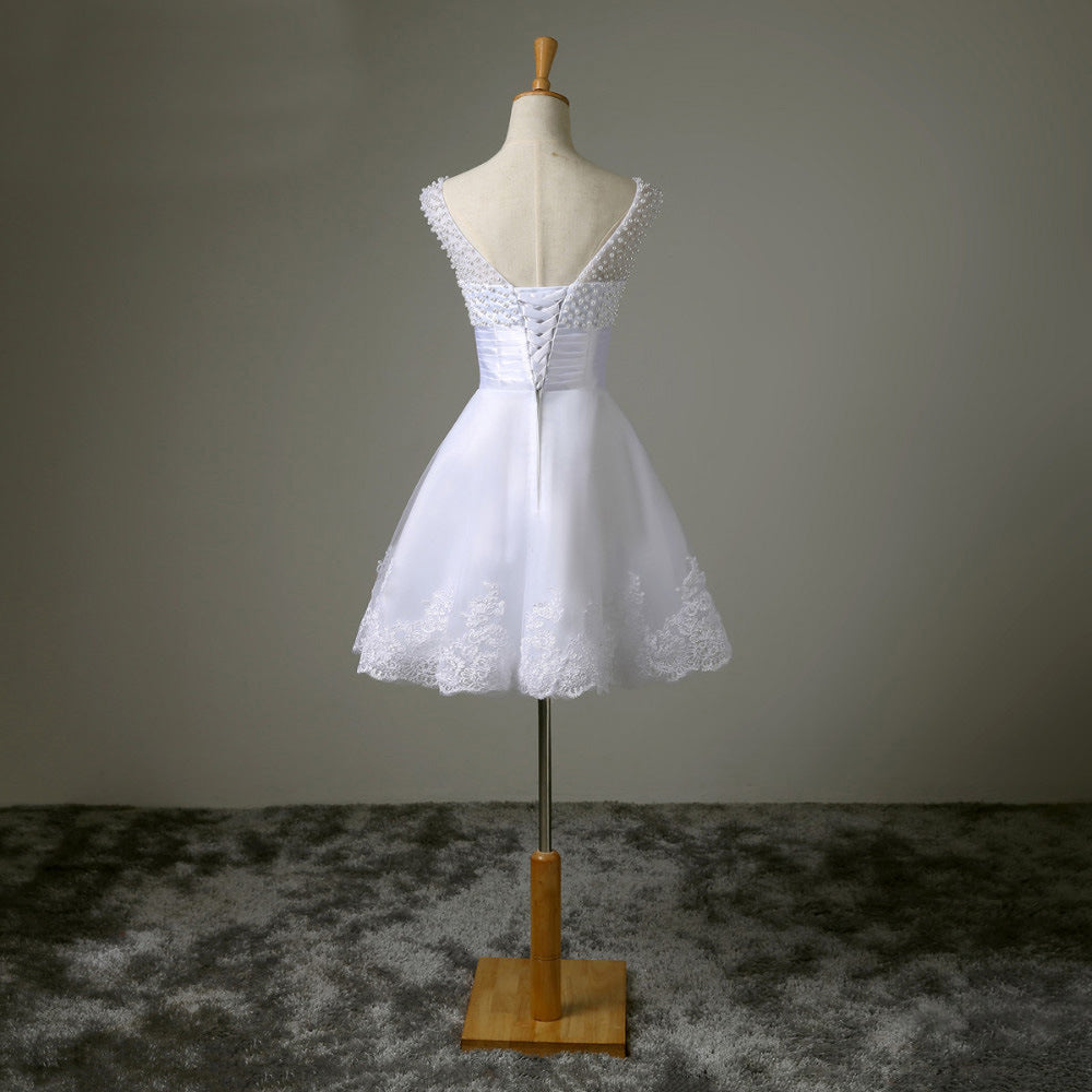 Ivory Short Lace Wedding Dress - -