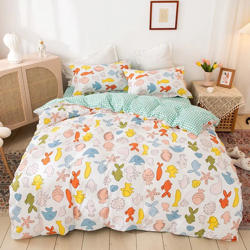 100%Cotton Duvet Cover Flat Sheet Bedding Sets