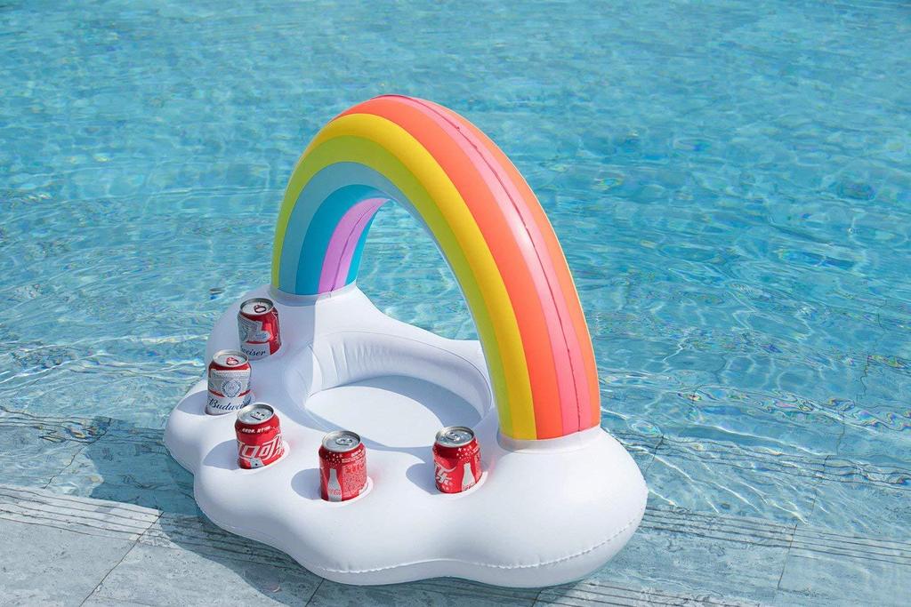 Inflatable Rainbow Cloud Cup Holder for Pool Use - - pool float