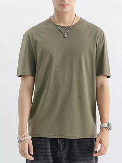 Men's Plus Size Casual Solid Color T-Shirt - Green -
