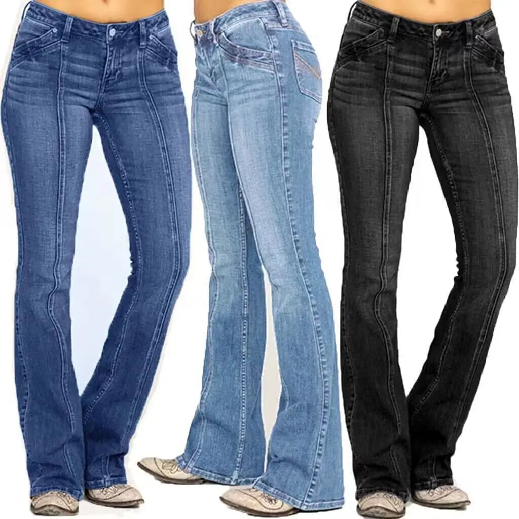 Casual Denim Jeans Long Pants Wide Leg Flared Bell Bottom Pants Jeans