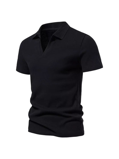 Men's Plus Size Casual Notched Short Sleeve Polo - -