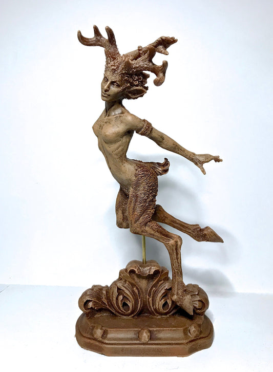 Faun Statue, Hand Painted Resin Sculpture | Mythical Forest Creature Figurine | Woodland Female Satyr Statue for Fantasy Art Decor - -