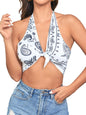 SOLY HUX Womens Paisley Halter Crop Top XL - White Paisley Print X-Large - halter top