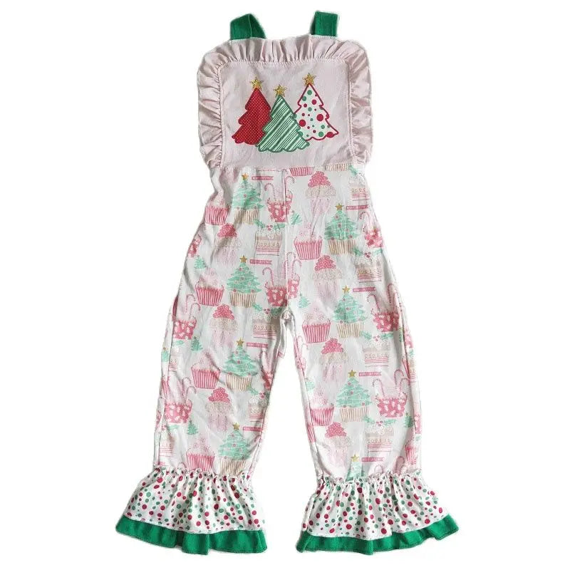 Baby Girls Christmas Tree Print Overalls