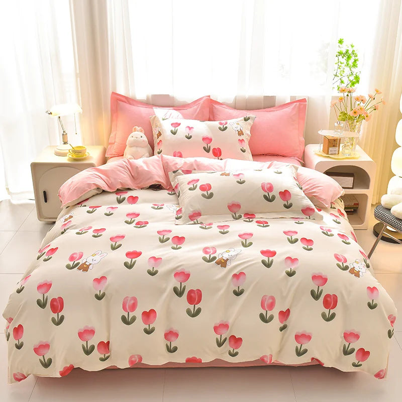 4pcs Microfiber Plant Bedsheets Bedding Set Bedcover Set