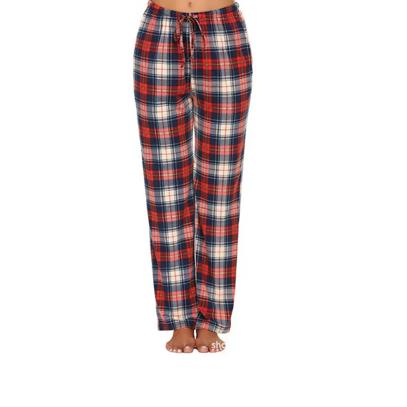 Women Solid Color Buffalo Plaid Pajama Pants Sleepwear With Pockets