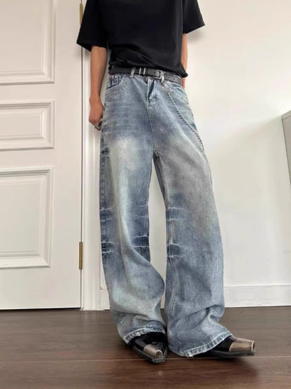 Men's Vintage Wash Wide Leg Jeans - Blue -