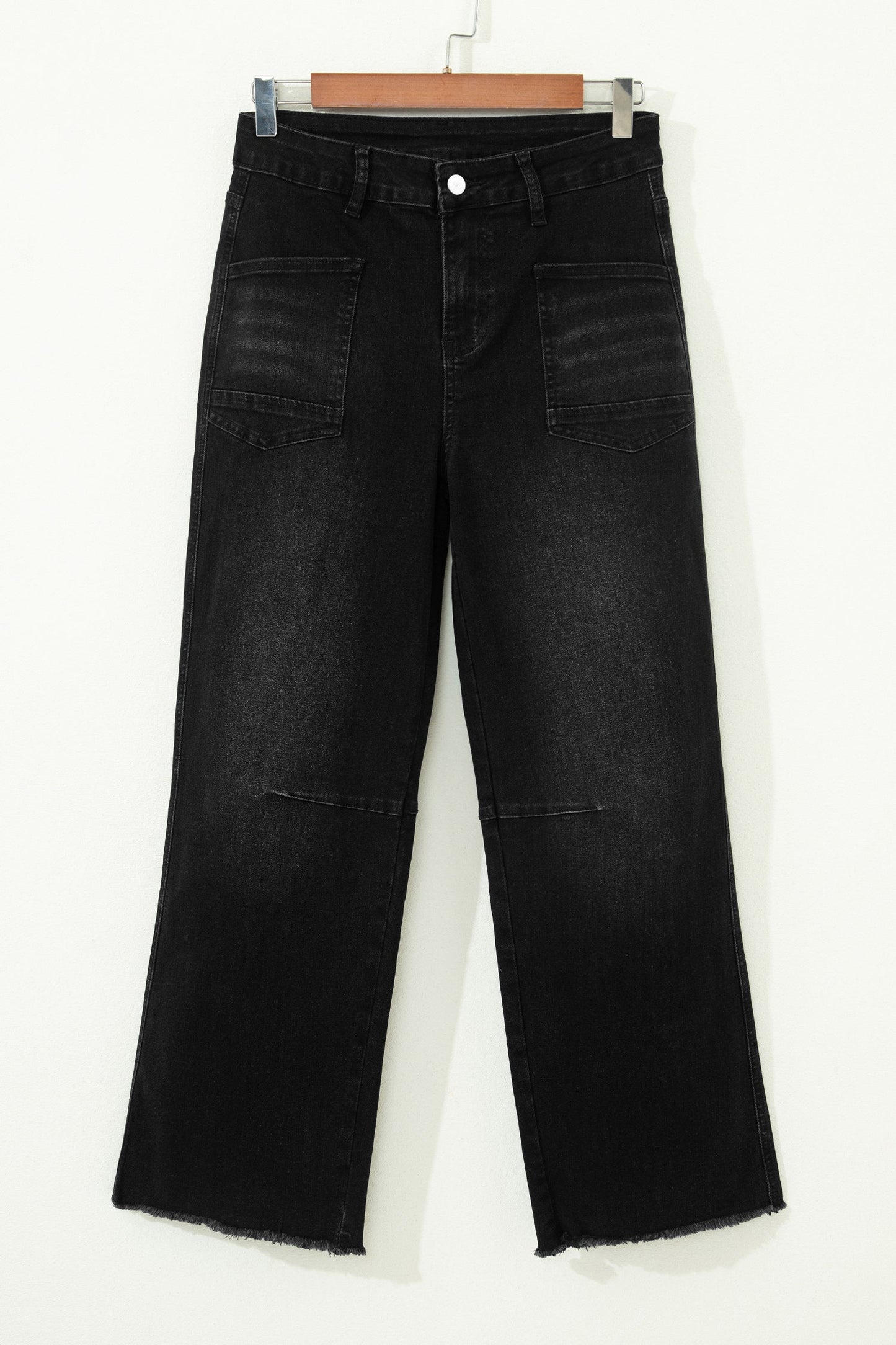 Denim Frayed Hem Cropped Straight Leg Jeans - - Bottoms/Jeans