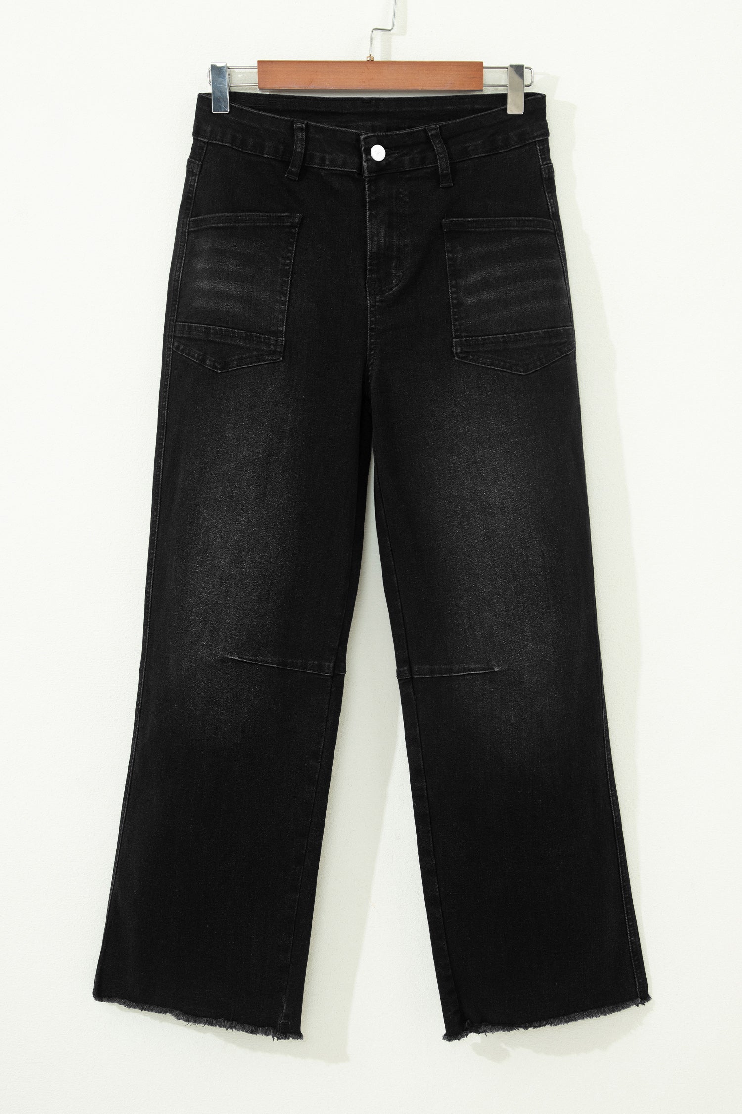 Denim Frayed Hem Cropped Straight Leg Jeans - - Bottoms/Jeans