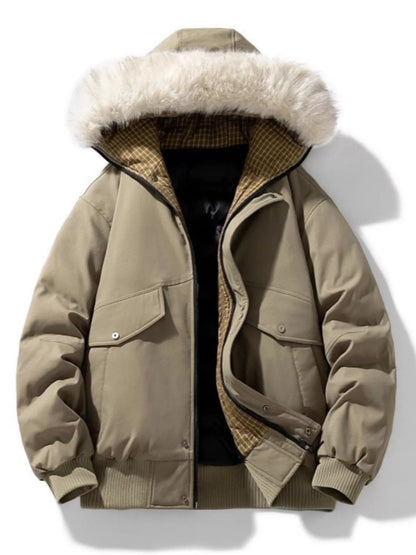 Men's Plus Size Fur Hooded Warm Padded Coat - Army Green -