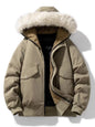 Men's Plus Size Fur Hooded Warm Padded Coat - Army Green -