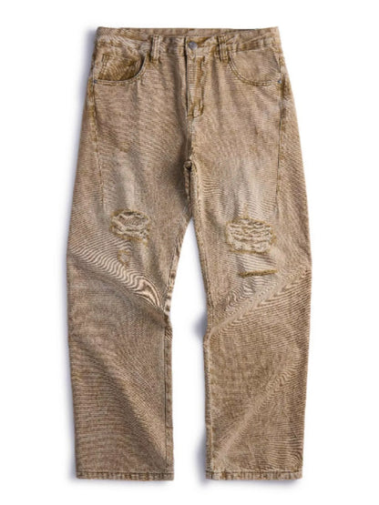 Men's Distressed Relaxed Fit Jeans - Camel -