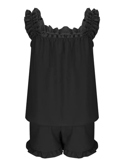 Ruffle Trim Sleeveless Top and Shorts Set- Shopimist- {{Product type}}