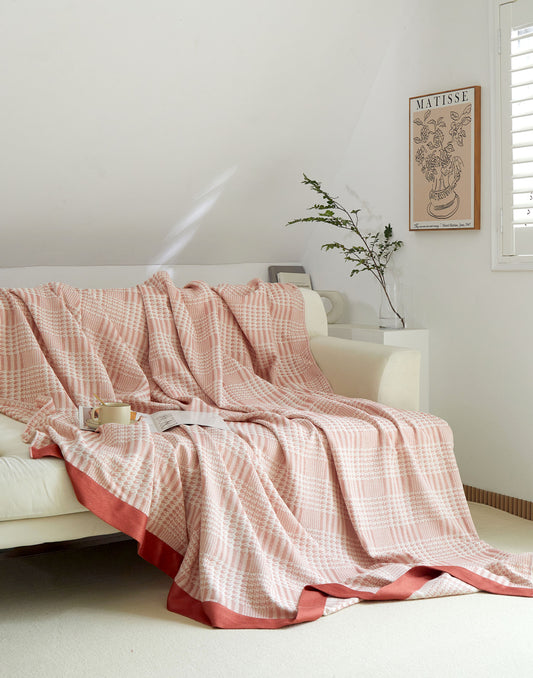 New Tassel Bamboo Fiber Towel Blanket with Jacquard Design - Lark Red 150x200cm - blanket