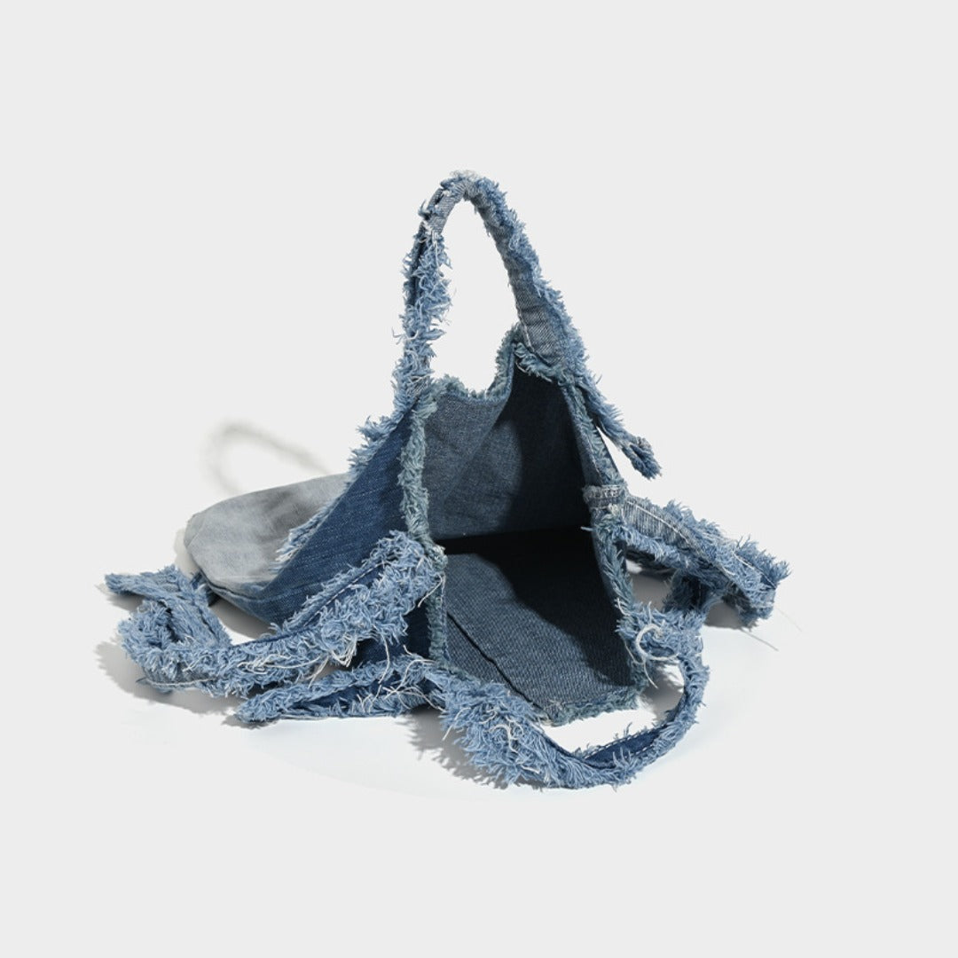 Washed denim bag stray wind, design tote shoulder bag, casual ladies shoulder bag, canvas shoulder hobo bag - -