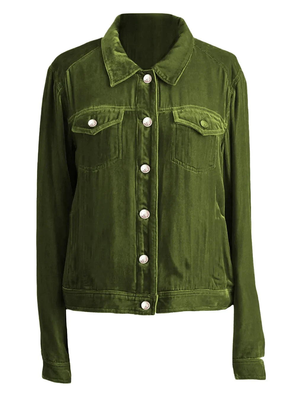 Button Up Long Sleeve Jacket with Chest Pockets - -