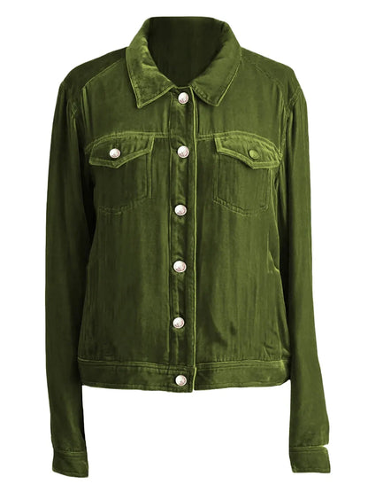 Button Up Long Sleeve Jacket with Chest Pockets - -