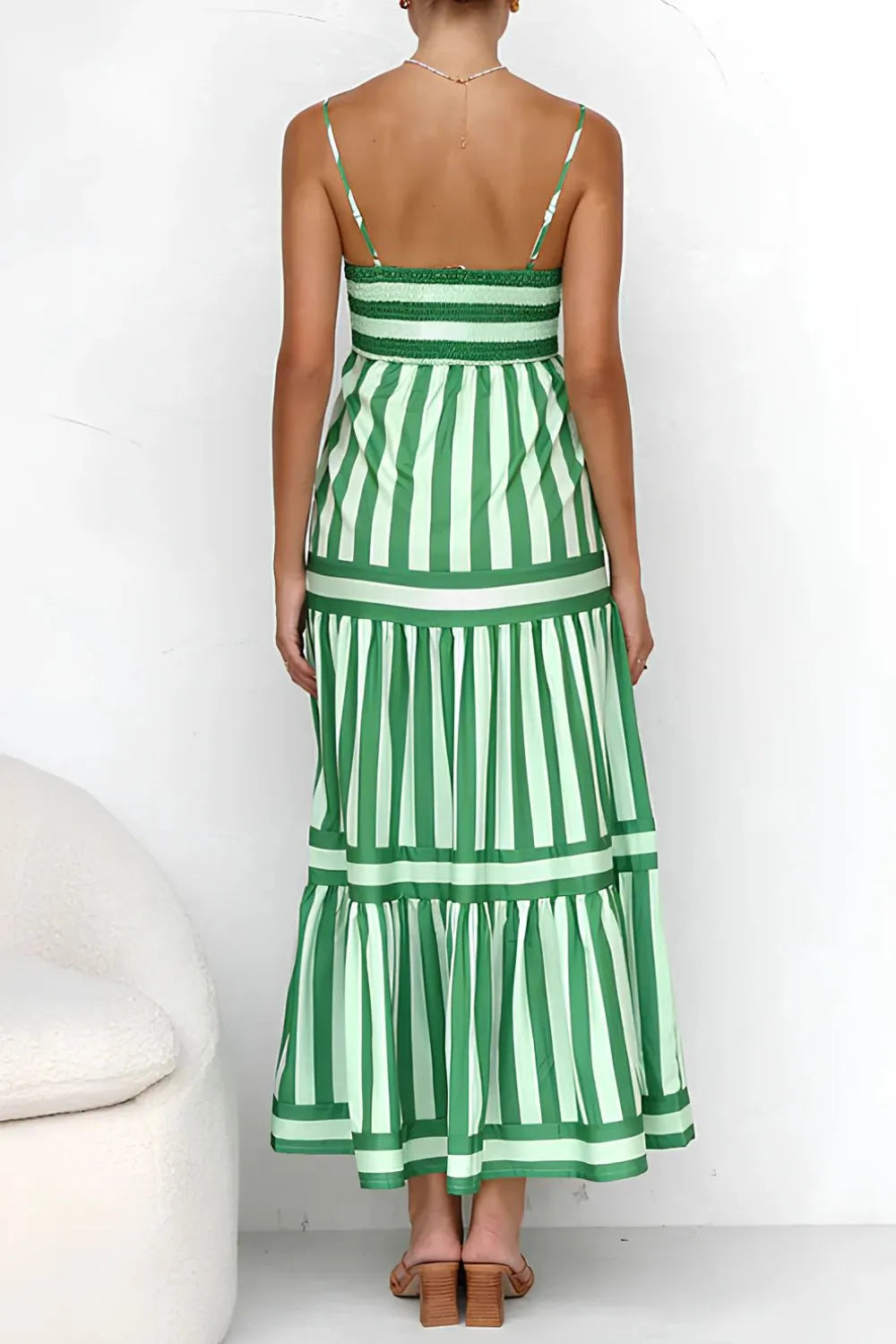 Striped Tiered Maxi Cami Dress - -