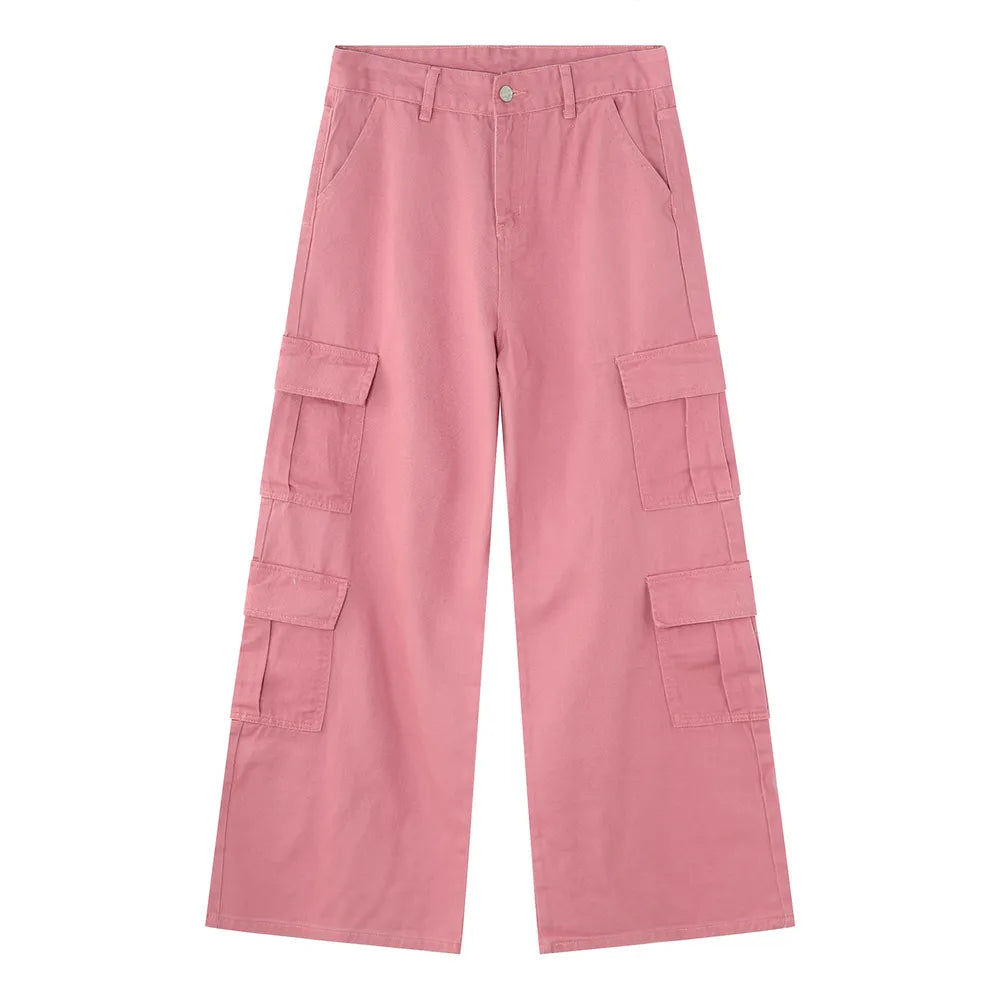 Wide Leg Cargo Jeans - -