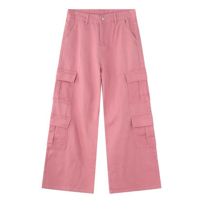 Wide Leg Cargo Jeans - -