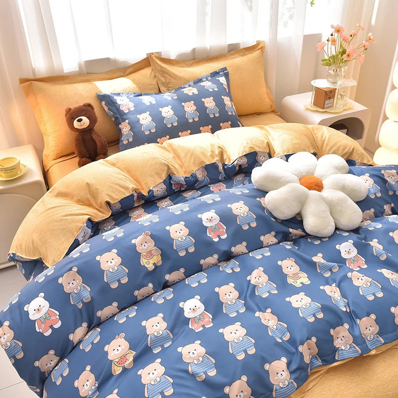 4pcs Microfiber Plant Bedsheets Bedding Set Bedcover Set