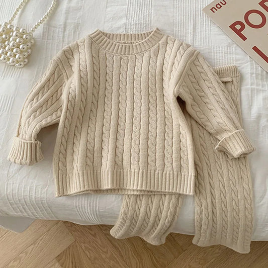 Knit Long Sleeve Solid Color Pullover Sweater and Pants