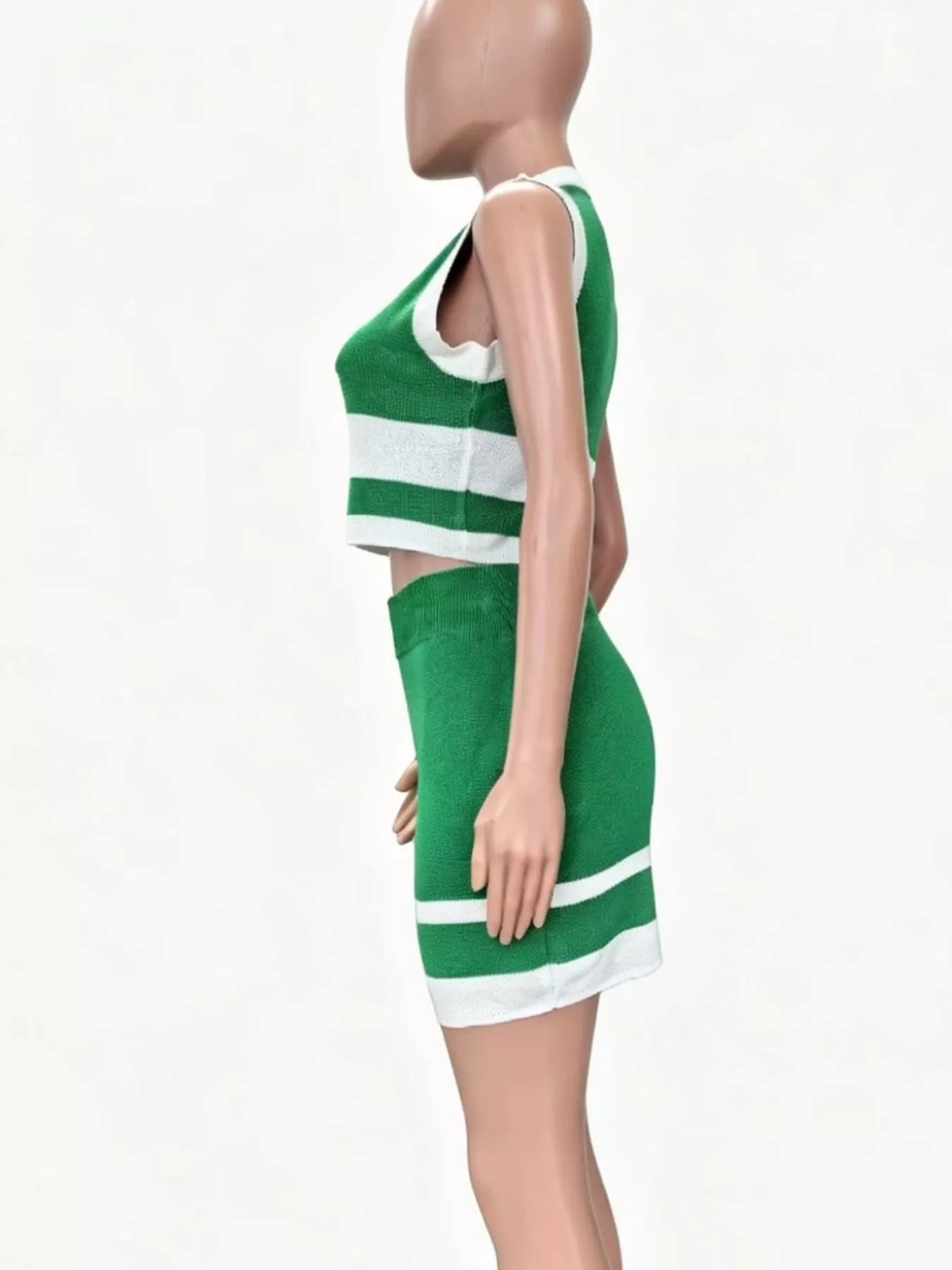 Contrast Trim Tank and Skirt Knit Set - -