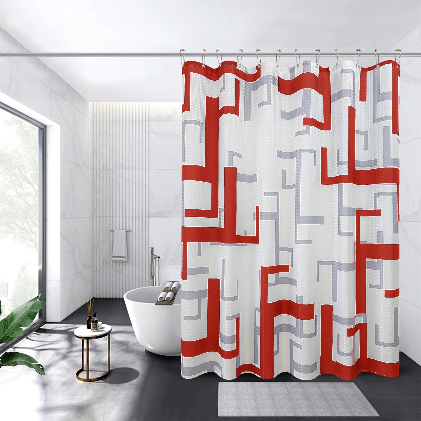 72*72inch Red Color Shower Curtain With Rustproof Metal Grommet and Hooks